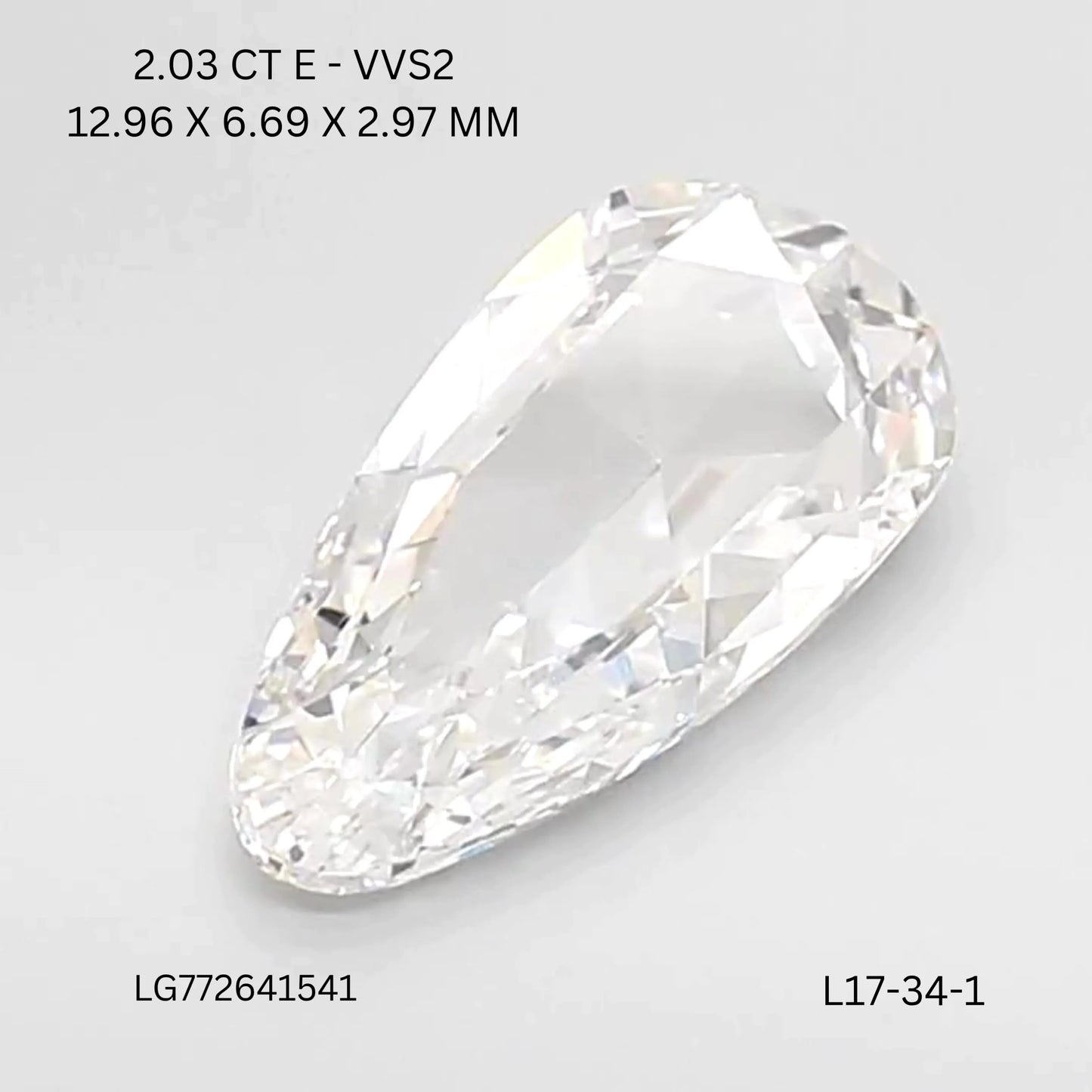 2.03ct Pear Lab Grown Diamond (Colour E, Clarity VVS2, IGI Certified)