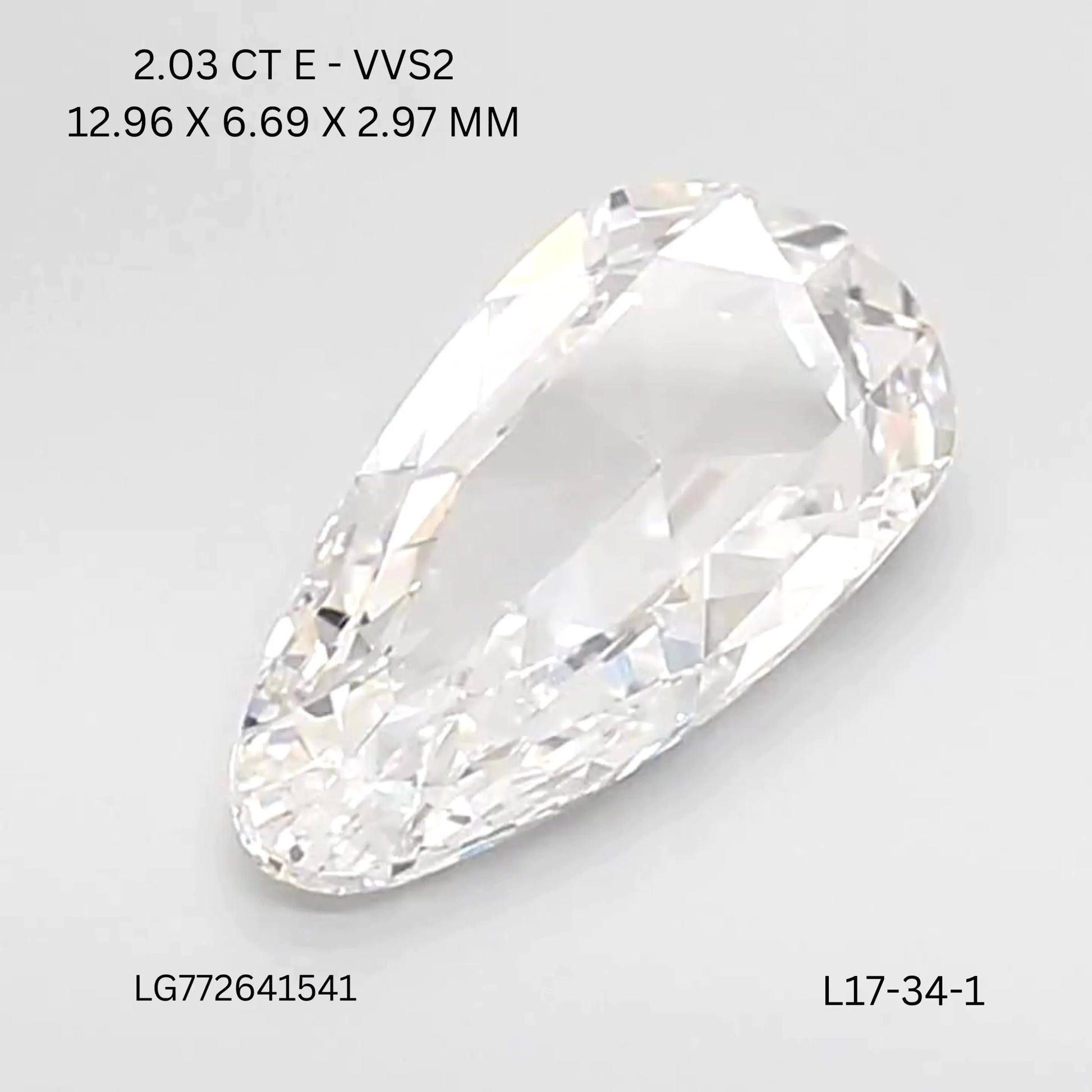 2.03ct Pear Lab Grown Diamond (Colour E, Clarity VVS2, IGI Certified)