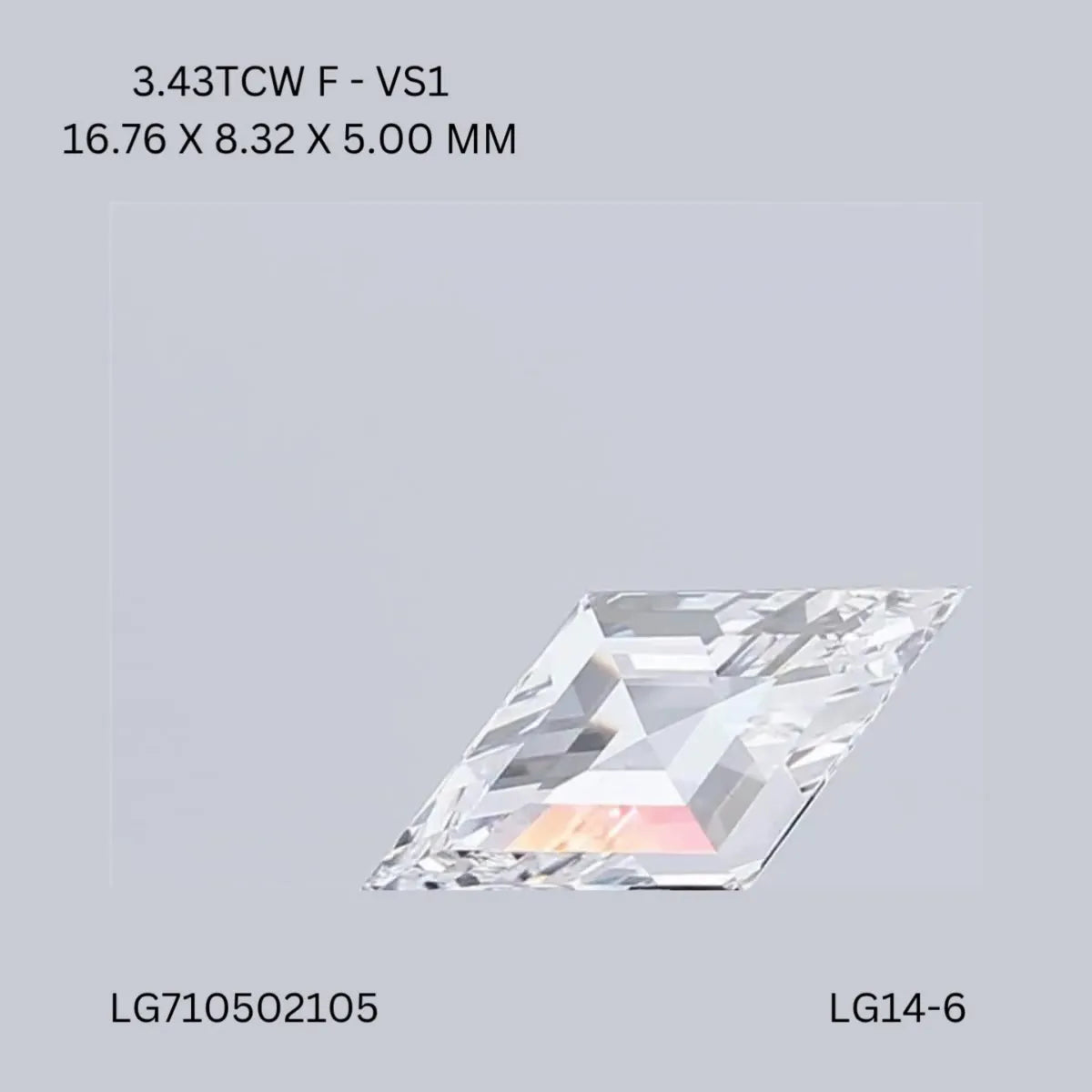 3.43ct Lozenge Lab Grown Diamond (Colour F, Clarity VS1, IGI Certified)
